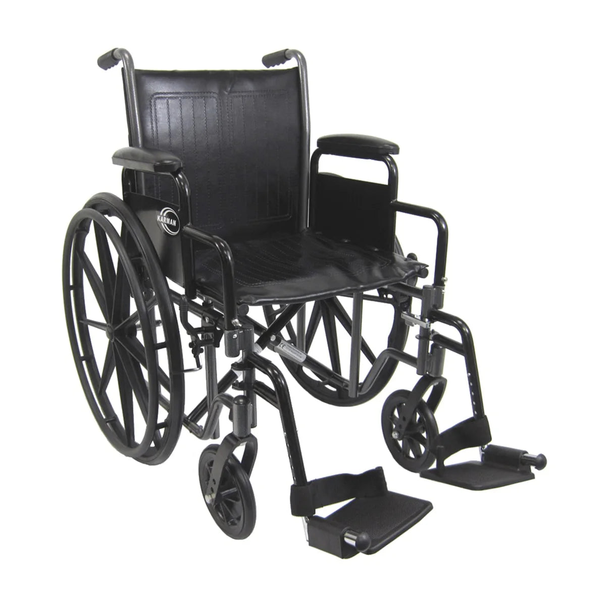 KN-700T Height Adjustable Steel Wheelchair - 18" Seat, Removable Armrest - Front View