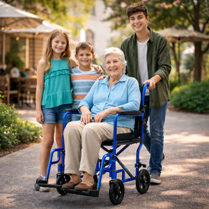 LT-2017 Lightweight Transport Chair - 19 lbs, 17" Seat, Removable Footrest - Armrest and Footrest Detail