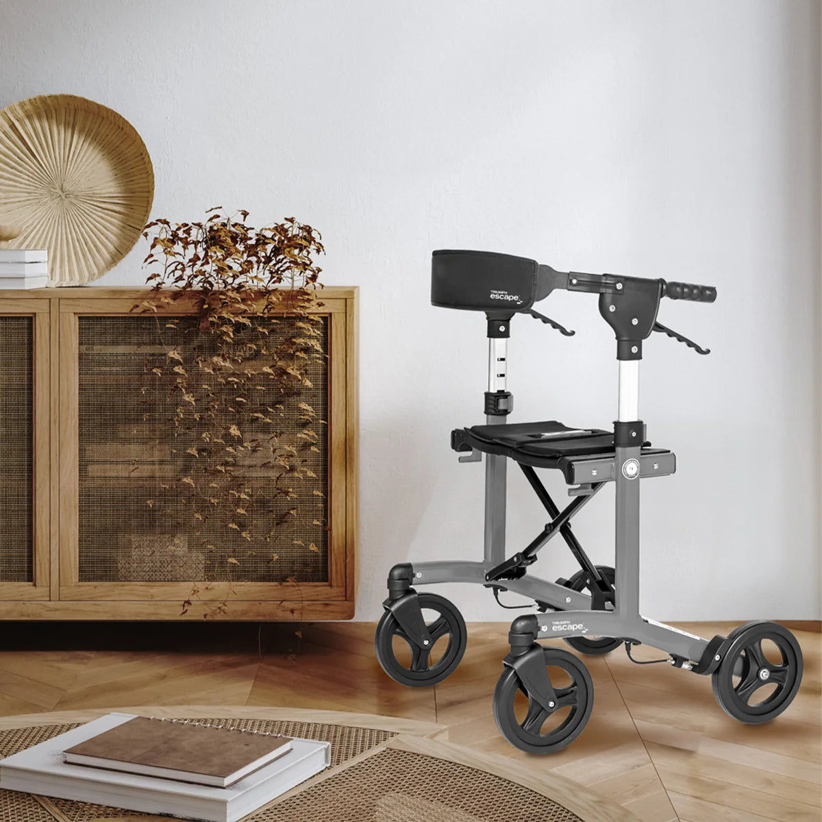 Triumph Escape Petite Rollator - Narrow Frame, 19" Seat Height - Folded for Storage