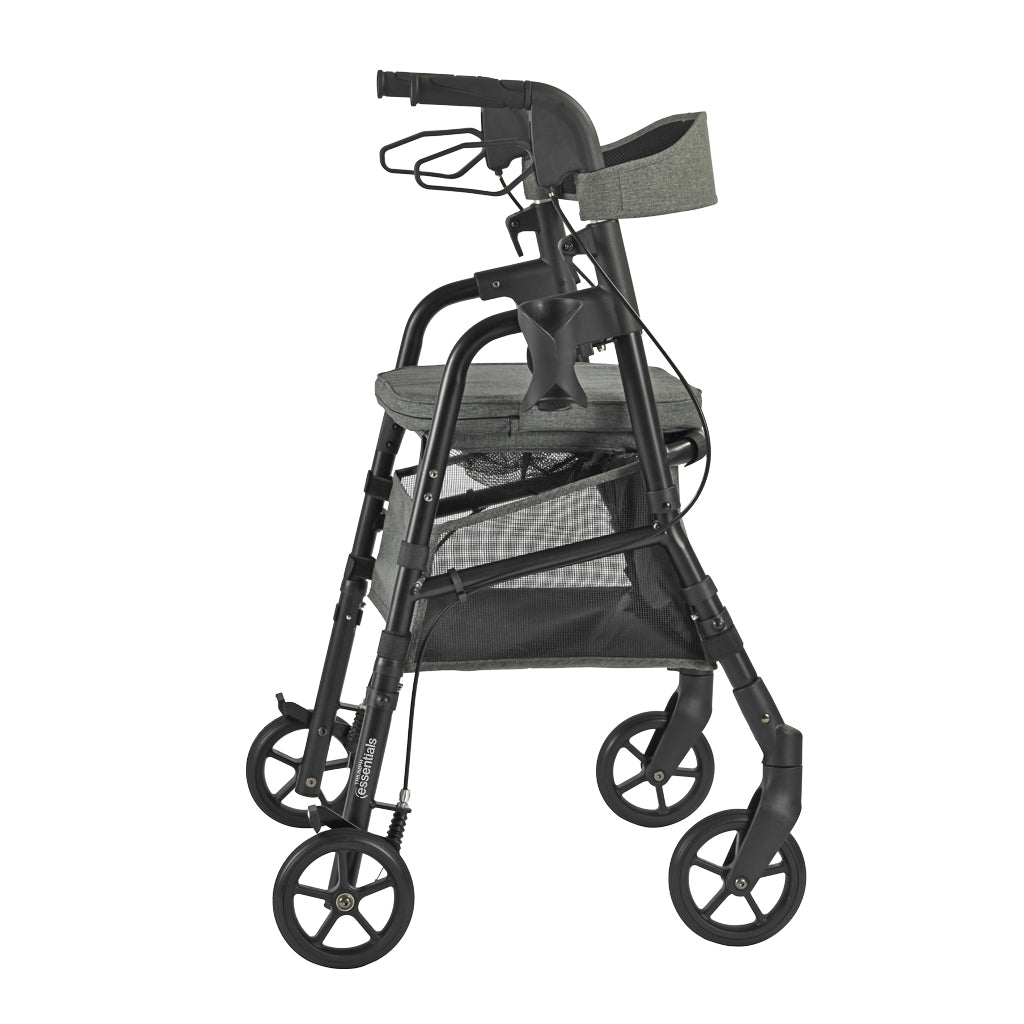 Triumph Essentials Rollator with Basket - 4-Wheel Folding Walker - Folded for Storage
