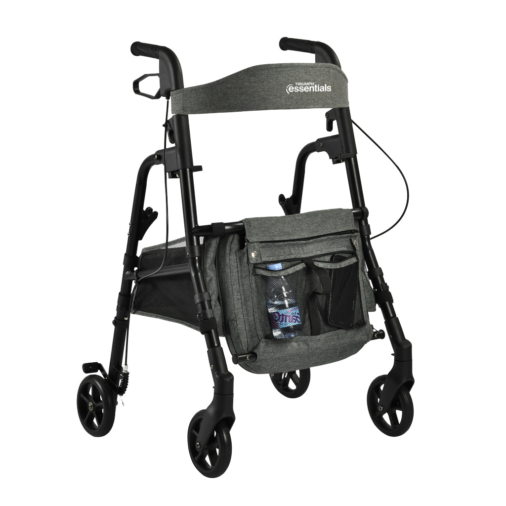 Triumph Essentials Rollator with Basket - 4-Wheel Folding Walker - Seat and Backrest Detail