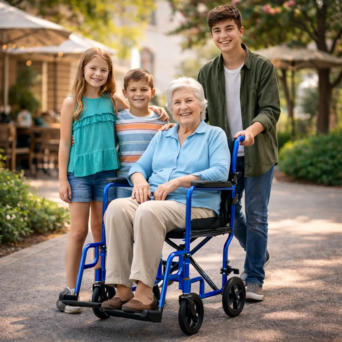 LT-2017 Lightweight Transport Chair - 19 lbs, 17" Seat, Removable Footrest - Armrest and Footrest Detail